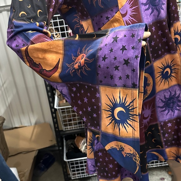 Vibrant 60s inspired Sun and Moon Mini Dress in Purple and Orange - Picture 3 of 7